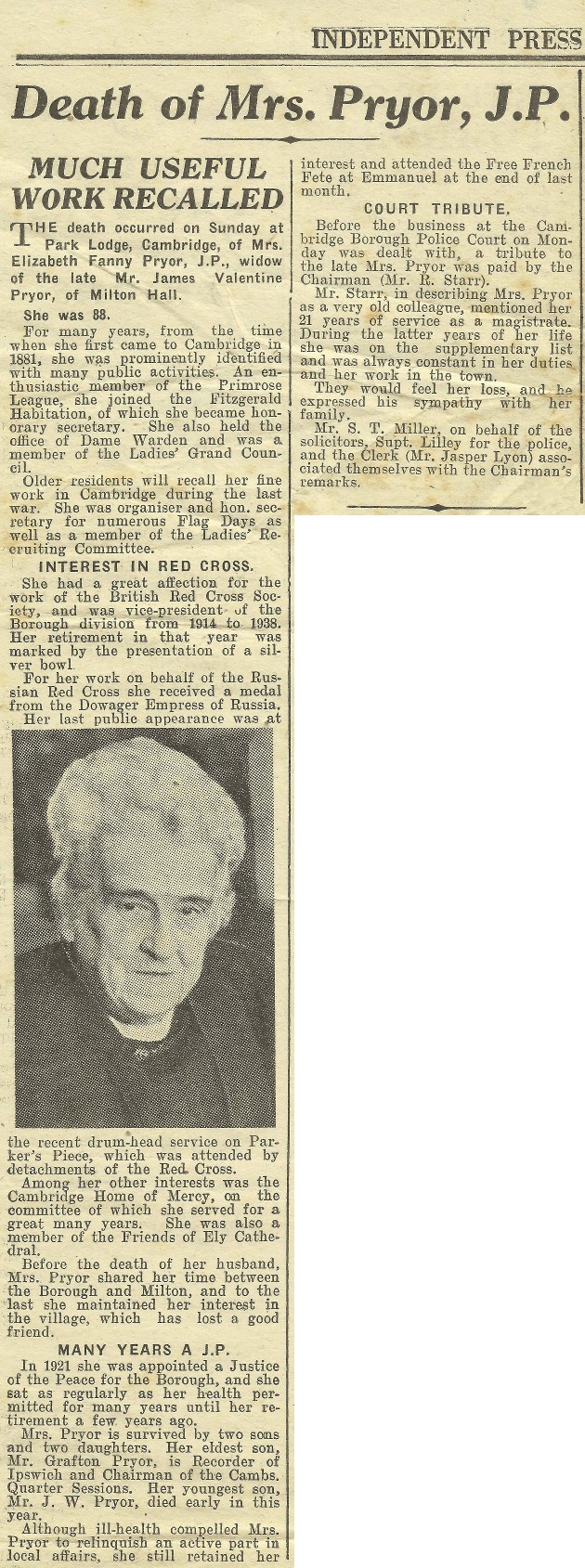 Mrs EF Pryor's Obituary 