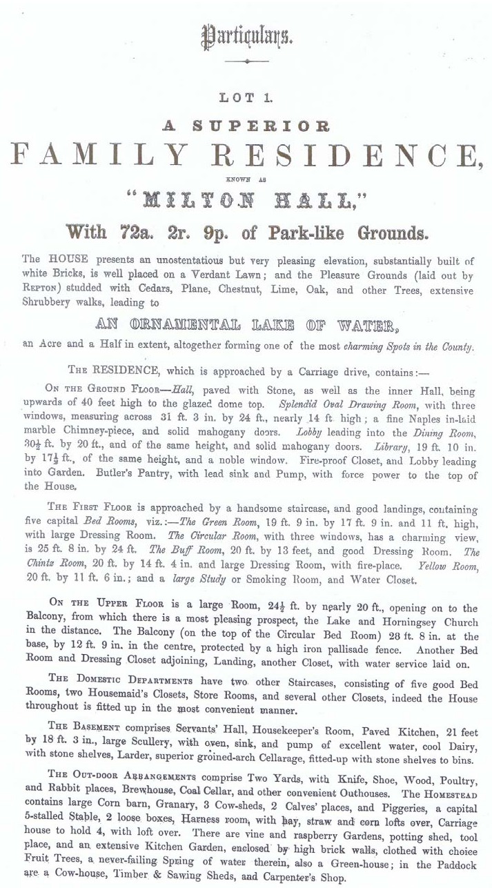 Milton Hall Sale Lot Details 1859