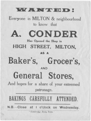 Flyer announcing the opening of Conder's Store 