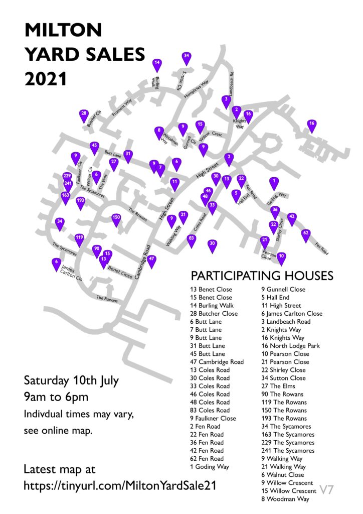 Milton Yard Sale, 10th July map Milton Village